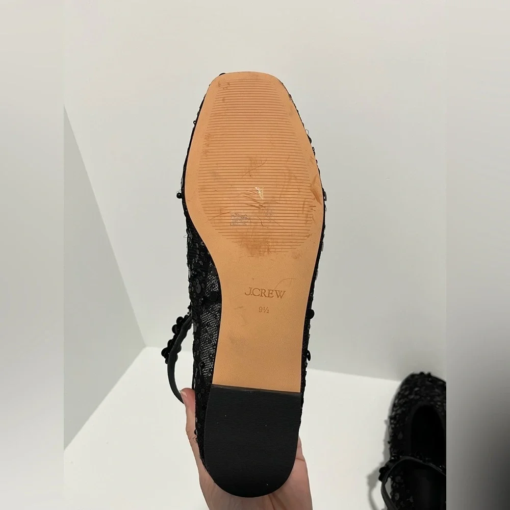 J.Crew Quinn embellished removable ankle-strap ballet flats sequin & mesh sz 9.5